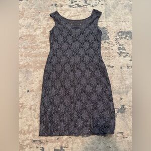 Connected Apparel Sleeveless Gray Midi Dress with Lace Detail Size 12